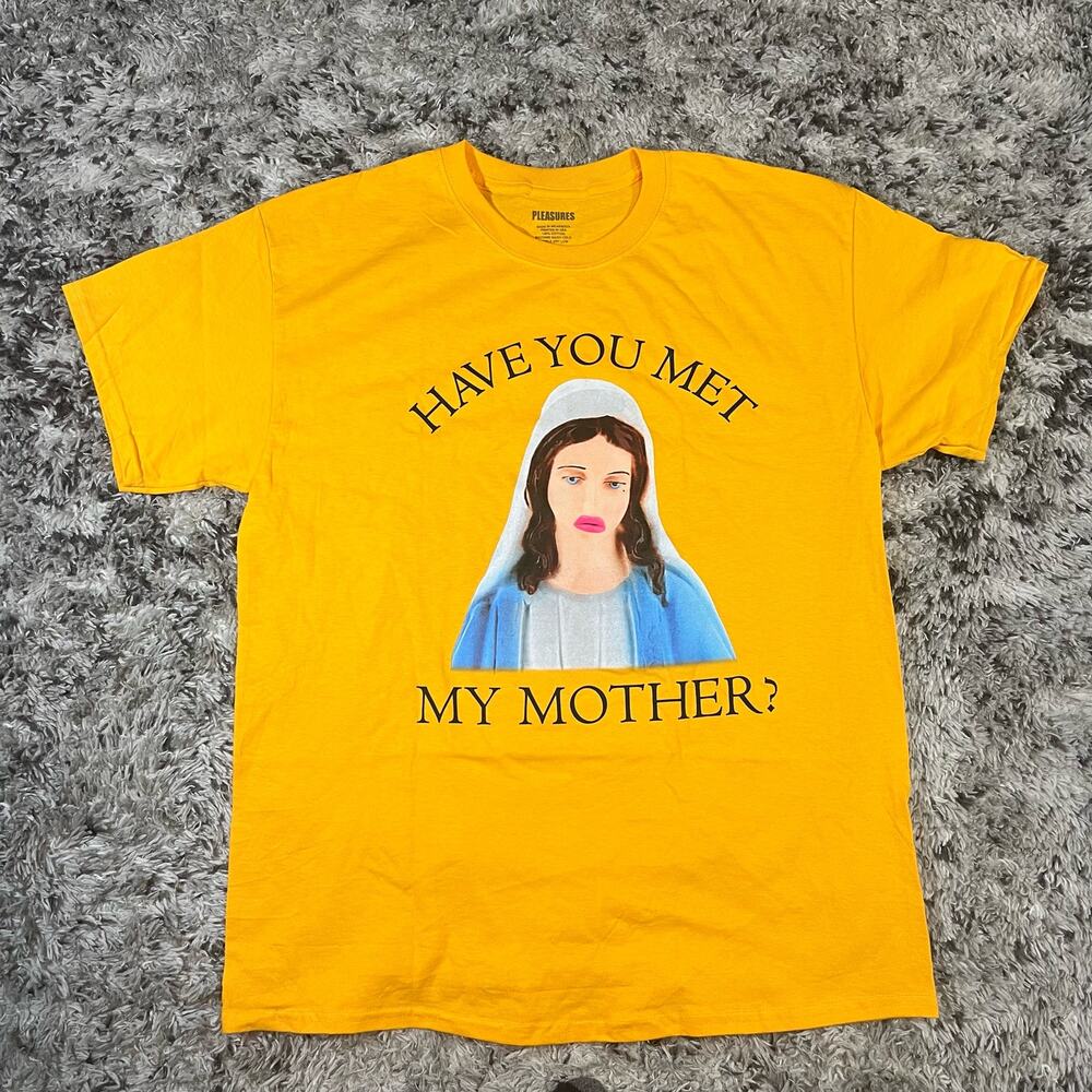 Pleasures Have you met my mother Shirt Yellow‎ Mens Sz L New
